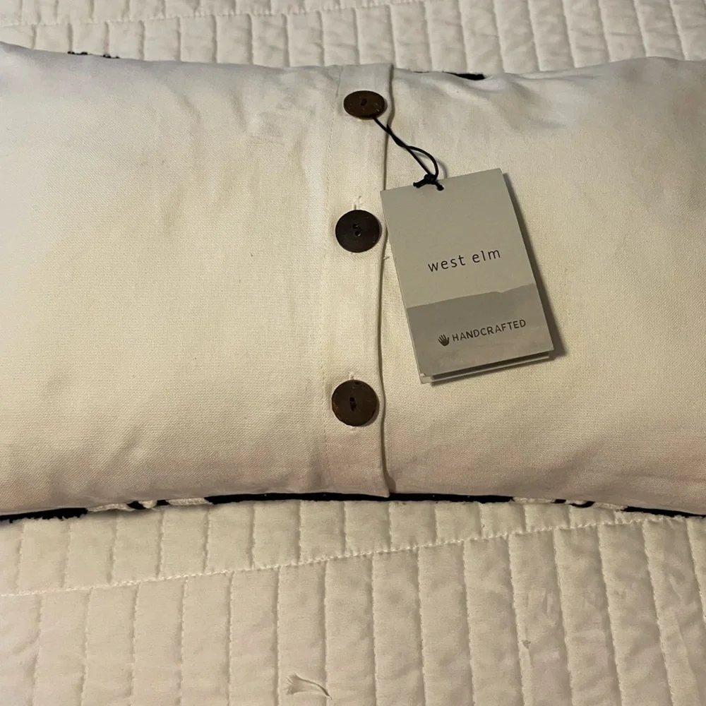West Elm Gray Embroidered Accent Textured Throw Pillow 12” X 21” Modern White